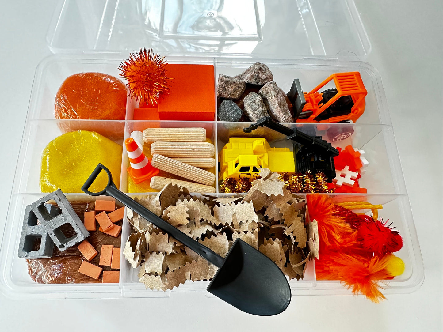 Construction playdough sensory box