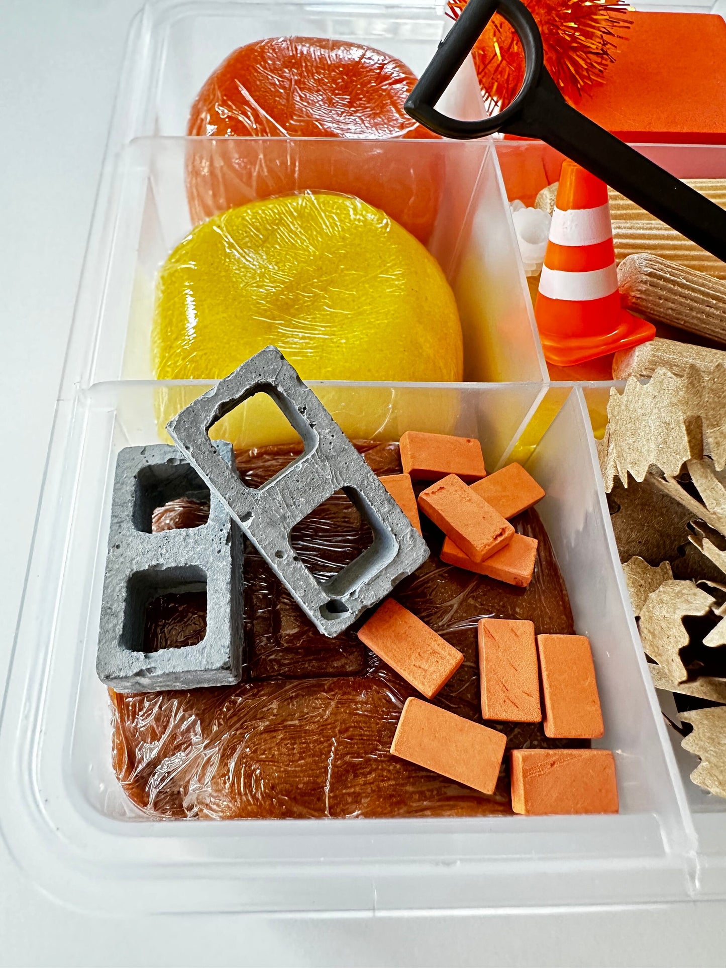 Construction playdough sensory box